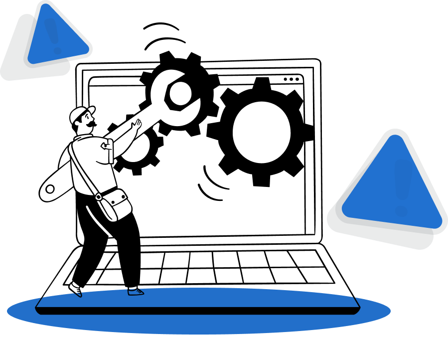 Illustration of a person performing maintenance on a laptop.